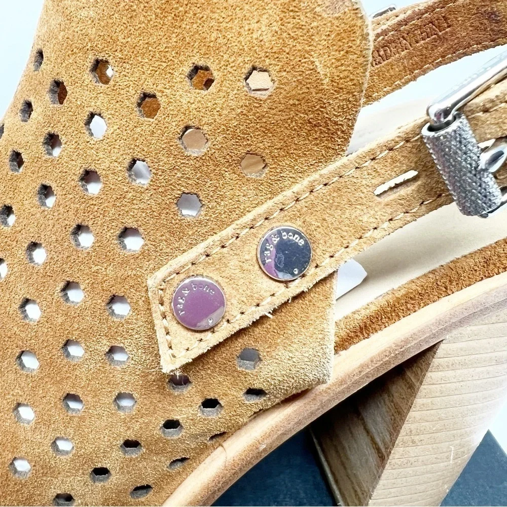 RAG & BONE BROWN SUEDE WYATT PERFORATED SANDAL STACKED HEEL BOOTIE WOMENS SZ 8.5